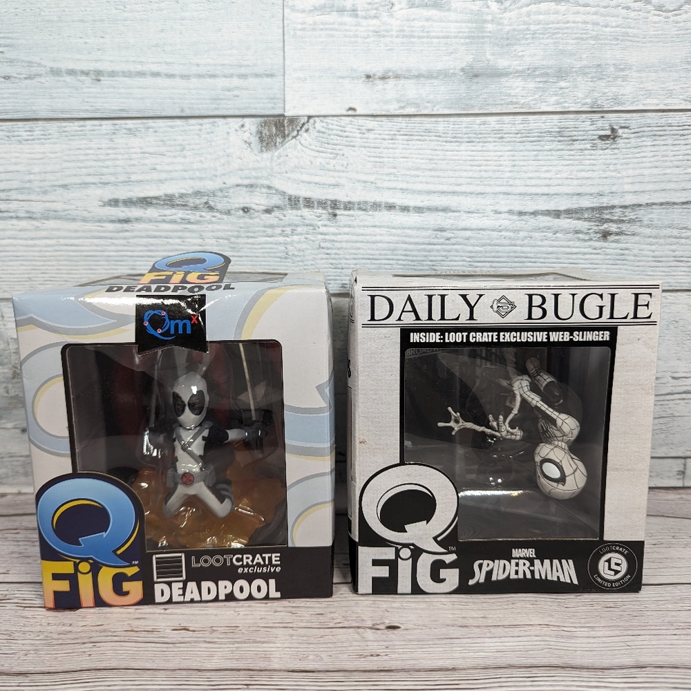 Q-Fig Marvel Daily Bugle Spider-Man & Quantum MX Deadpool ~ Loot Crate Exclusive